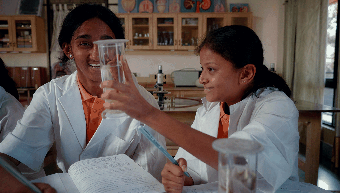 Senior school students in a science laboratory